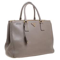 Pre Owned Prada Grey Saffiano Lux Leather Large Double Zip Tote