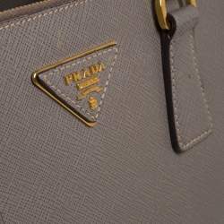 Pre Owned Prada Grey Saffiano Lux Leather Large Double Zip Tote