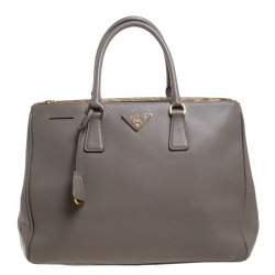 Pre Owned Prada Grey Saffiano Lux Leather Large Double Zip Tote