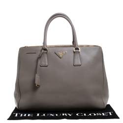 Pre Owned Prada Grey Saffiano Lux Leather Large Double Zip Tote