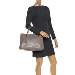 Pre Owned Prada Grey Saffiano Lux Leather Large Double Zip Tote