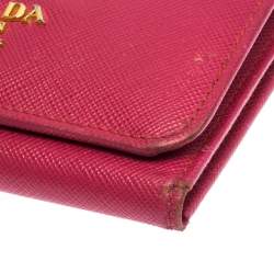 Pre Owned Prada Pink Saffiano Leather Trifold Wallet
