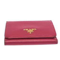 Pre Owned Prada Pink Saffiano Leather Trifold Wallet