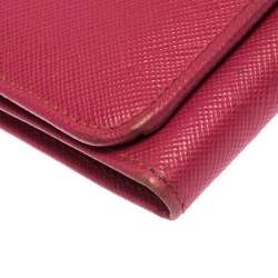 Pre Owned Prada Pink Saffiano Leather Trifold Wallet