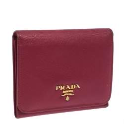 Pre Owned Prada Pink Saffiano Leather Trifold Wallet
