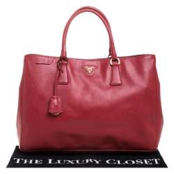 Pre Owned Prada Red Saffiano Lux Leather Large Gardener's Tote