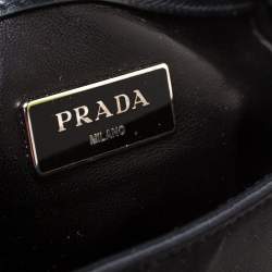 Pre Owned Prada Black/Cream Lizard, Nylon and Leather Turnlock Top Handle Bag