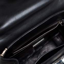 Pre Owned Prada Black/Cream Lizard, Nylon and Leather Turnlock Top Handle Bag