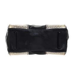 Pre Owned Prada Black/Cream Lizard, Nylon and Leather Turnlock Top Handle Bag