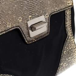 Pre Owned Prada Black/Cream Lizard, Nylon and Leather Turnlock Top Handle Bag