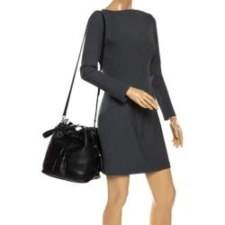 Pre Owned Prada Black Leather Drawstring Bucket Bag