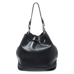 Pre Owned Prada Black Leather Drawstring Bucket Bag