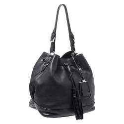 Pre Owned Prada Black Leather Drawstring Bucket Bag