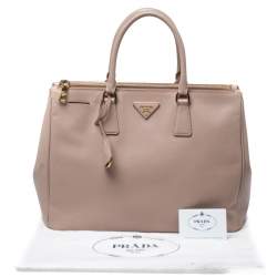 Pre Owned Prada Beige Saffiano Lux Leather Large Double Zip Tote