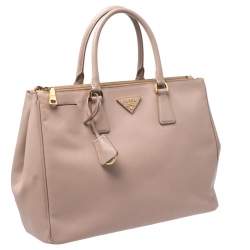 Pre Owned Prada Beige Saffiano Lux Leather Large Double Zip Tote