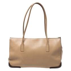 Pre Owned Prada Beige Leather Zipped Tote