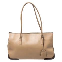 Pre Owned Prada Beige Leather Zipped Tote