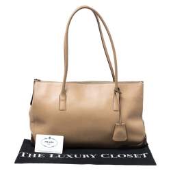 Pre Owned Prada Beige Leather Zipped Tote