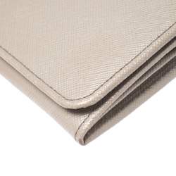 Pre Owned Prada Grey Saffiano Leather Flap Continental Wallet