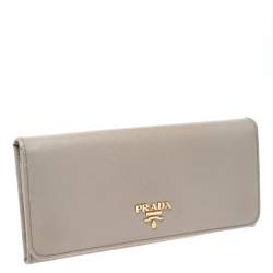 Pre Owned Prada Grey Saffiano Leather Flap Continental Wallet