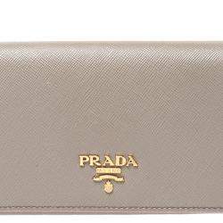 Pre Owned Prada Grey Saffiano Leather Flap Continental Wallet