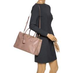 Pre Owned Prada Nude Beige Saffiano Lux Leather Medium Double Zip Tote
