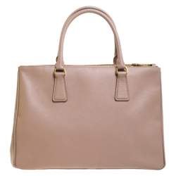 Pre Owned Prada Nude Beige Saffiano Lux Leather Medium Double Zip Tote