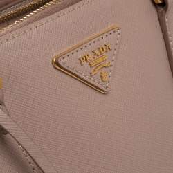 Pre Owned Prada Nude Beige Saffiano Lux Leather Medium Double Zip Tote