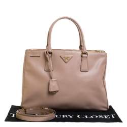 Pre Owned Prada Nude Beige Saffiano Lux Leather Medium Double Zip Tote