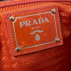 Pre Owned Prada Orange Glazed Leather Bauletto Satchel