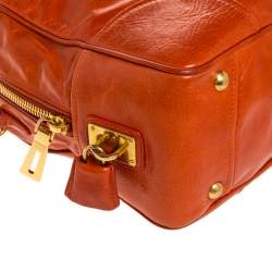 Pre Owned Prada Orange Glazed Leather Bauletto Satchel