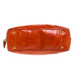 Pre Owned Prada Orange Glazed Leather Bauletto Satchel