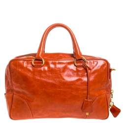 Pre Owned Prada Orange Glazed Leather Bauletto Satchel