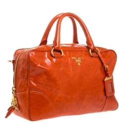 Pre Owned Prada Orange Glazed Leather Bauletto Satchel