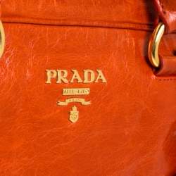 Pre Owned Prada Orange Glazed Leather Bauletto Satchel