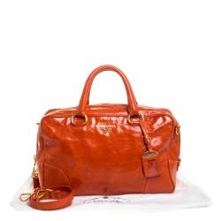 Pre Owned Prada Orange Glazed Leather Bauletto Satchel