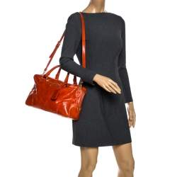 Pre Owned Prada Orange Glazed Leather Bauletto Satchel