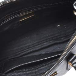 Pre Owned Prada Black Saffiano Leather Mini Double Zip Tote