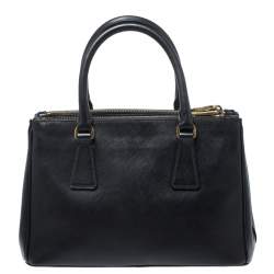 Pre Owned Prada Black Saffiano Leather Mini Double Zip Tote