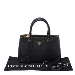 Pre Owned Prada Black Saffiano Leather Mini Double Zip Tote