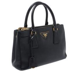 Pre Owned Prada Black Saffiano Leather Mini Double Zip Tote