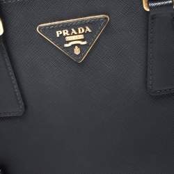 Pre Owned Prada Black Saffiano Leather Mini Double Zip Tote