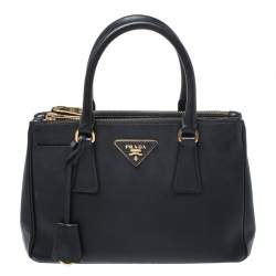 Pre Owned Prada Black Saffiano Leather Mini Double Zip Tote