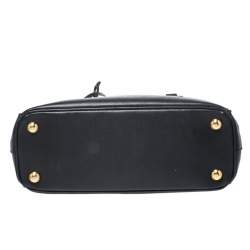 Pre Owned Prada Black Saffiano Leather Mini Double Zip Tote