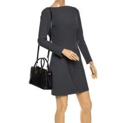 Pre Owned Prada Black Saffiano Leather Mini Double Zip Tote