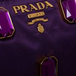 Pre Owned Prada Purple Satin Jeweled Chain Clutch