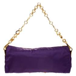 Pre Owned Prada Purple Satin Jeweled Chain Clutch