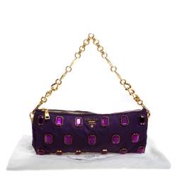 Pre Owned Prada Purple Satin Jeweled Chain Clutch