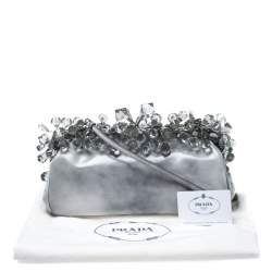 Pre Owned Prada Grey Patent Leather Crystal Encrusted Chain Clutch