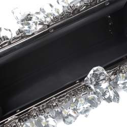 Pre Owned Prada Grey Patent Leather Crystal Encrusted Chain Clutch